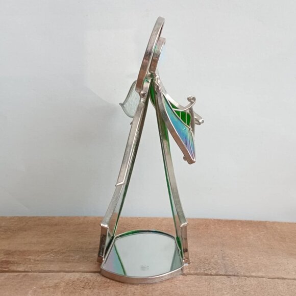 Vintage Stained Glass Green Angel + Harp Figurine, 3D Art, Christmas Nativity De - Picture 6 of 9